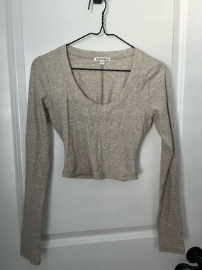 Reformation Paige Ribbed Scoop Neck Long Sleeve Crop Top